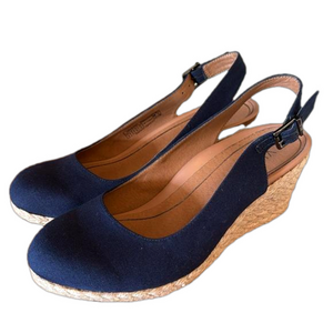 VIONIC Blue Coralina Espadrille Wedge Slingback Comfort Sandal Size 8 LIKE NEW!